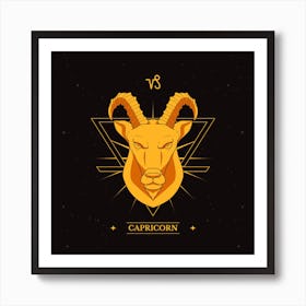 Capricorn Elegance: Vector Hand-Drawn Golden Logo Art Print