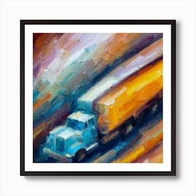 Abstract oil painting of truck with trailer 7 Art Print