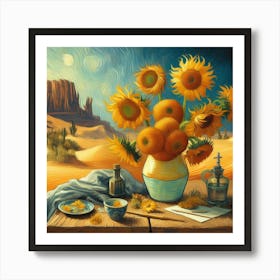 Van Gogh Painted A Sunflower Still Life In The Heart Of The Sahara Desert 3 Art Print