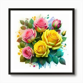 Watercolor design with beautiful roses oil painting abstract 13 Art Print