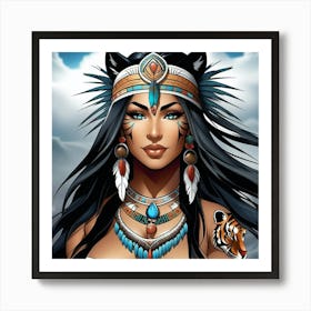Indian Woman With Tiger Art Print