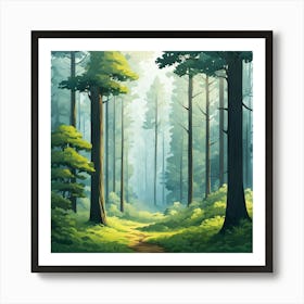 Forest Path, Forest In The Fog, A Calm Forest With Towering Trees art print 2 Art Print