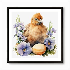 Easter Chicken With Flowers Art Print