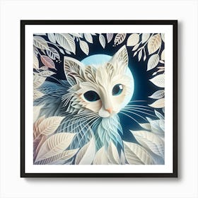 Paper Cut Art With Cute Cat Art Print