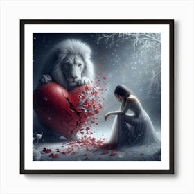 Lion And Girl 3 Art Print