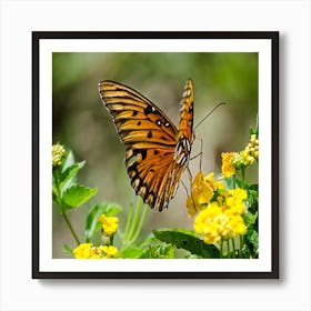 Butterfly On A Yellow Flower Art Print