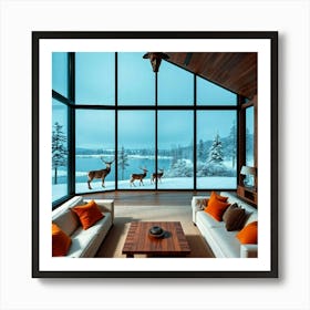 Living Room With Deer 1 Art Print