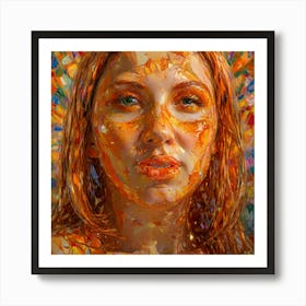 Woman With Orange Paint On Her Face 1 Art Print