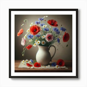 Photo Of Poppies In A Vase Art Print