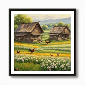 Rooster In The Field Art Print