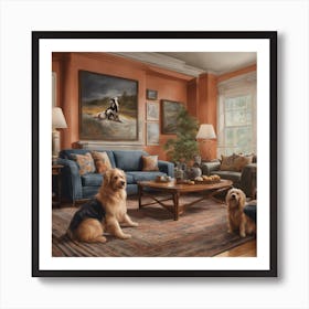 Living Room With Dogs Art Print