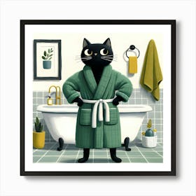 Cat In Bathrobe Art Print