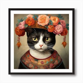 Cat In A Flower Crown Art Print