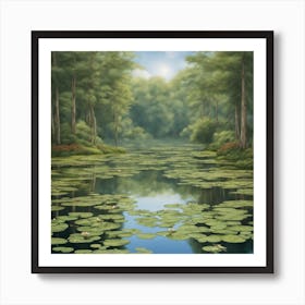 536137 Tranquil Pond Surrounded By Tall Trees, With A Bea Xl 1024 V1 0 Art Print