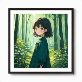 Anime Girl In The Forest Art Print