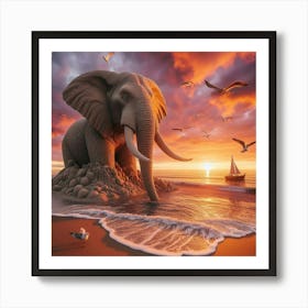 Elephant On The Beach Art Print