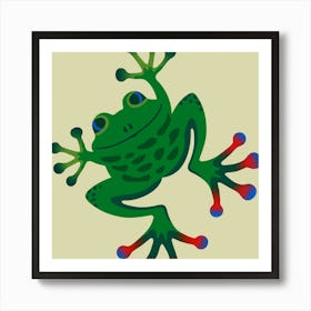 FROGGY SAYS HELLO Cute Smiling Jumping Friendly Frog Amphibian with Big Feet on Cream Kids Art Print