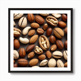 Nuts On A Gray Background Art Print