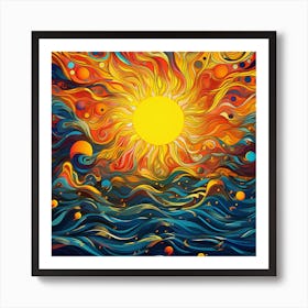 Abstract Of The Sun And Waves Art Print