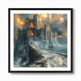 Castle On The Sea, In Warm Colors, Impressionism, Surrealism Art Print