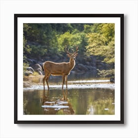 Mule Deer Standing In Water Art Print
