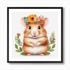 Floral Baby Hamster Nursery Illustration (13) Art Print