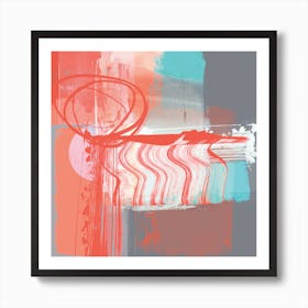 Orange Scribble On Grey With Blue Art Print