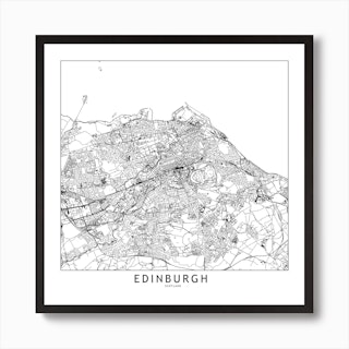 Edinburgh White Map Square Art Print