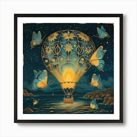 Hot Air Balloon With Butterflies 6 Art Print