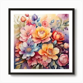 Watercolor Flowers Painting Art Print