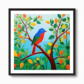 Haitian Naive Art, Bird On a Branch, folk art, 156 Art Print