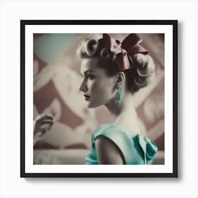 An Artwork Depicting A Woman Wearing A Bow In Her Hair, In The Style Of Glamorous Hollywood Portrait Art Print