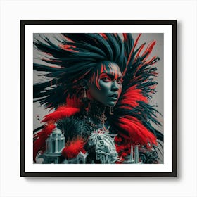 Woman In Black And Red Art Print