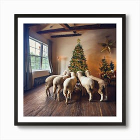 Firefly Sheep, Family, Meeting, Christmas, Candles, Christmas Tree, Baubles, Star, Festive, Holiday, (3) Art Print