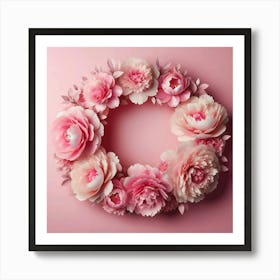 Flower Wreath On Pink Background Art Print