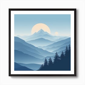 Misty mountains background in blue tone 44 Art Print