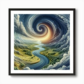 3 Dimensional Rivers In The Country Swirls In A Vortex Of Storm Clouds Art Print