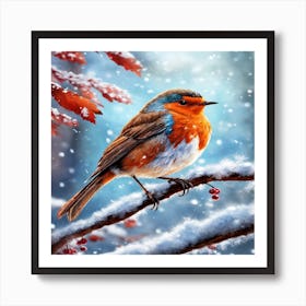 Robin In The Snow Art Print