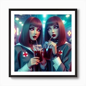 Two Dolls Drinking Art Print