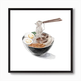 Ramen Bowl And Chopsticks In Watercolor Square Art Print