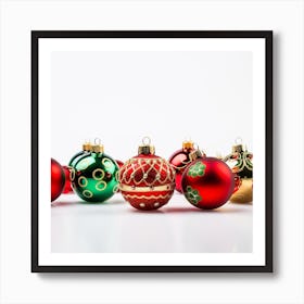 Christmas Ornaments Isolated On White Art Print