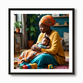 Mother And Baby In The Living Room Art Print