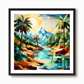 Cubism Art, Tropical Landscape 2 Art Print