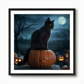 Black Cat Halloween Art Print