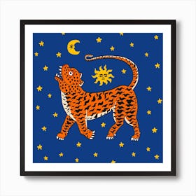 Tiger Temple Stars Blue Square Art Print