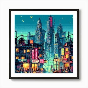 8-bit dystopian cityscape 1 Art Print