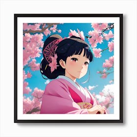 Anime Girl In Cherry Blossoms 1 Art Print