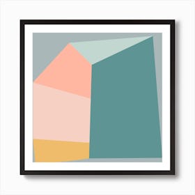 Modern Abstract Geometric Shape in Teal and Peach Art Print