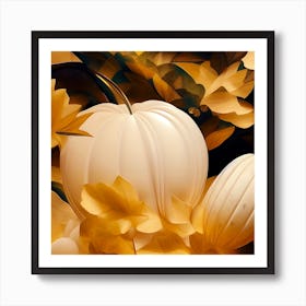 White Pumpkin With Leaves Art Print