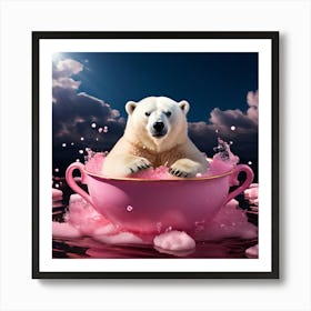 Polar Bear In A Pink Cup art print Art Print